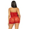Rhinestone Lace and Net Mini Dress - One Size - Red