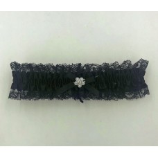 Satin Leg Garter - One Size - Black With Black Lace Satin Leg Garter - One Size - Black With Black Lace