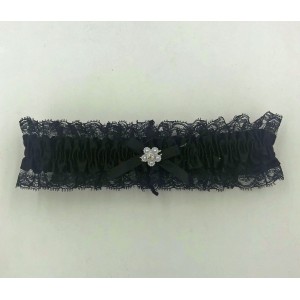 Satin Leg Garter - One Size - Black With Black Lace