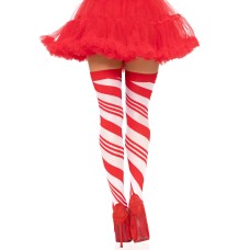 Candy Cane Thigh High - One Size - White/red Candy Cane Thigh High - One Size - White/red