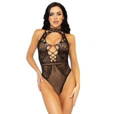 Net and Lace Keyhole Halter Bodysuit - One Size - Black Net and Lace Keyhole Halter Bodysuit - One Size - Black