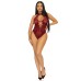 Net and Lace Keyhole Halter Bodysuit - One Size - Burgundy Net and Lace Keyhole Halter Bodysuit - One Size - Burgundy