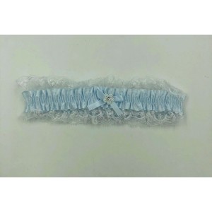 Satin Leg Garter - One Size - Baby Blue With White Lace