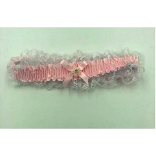 Satin Leg Garter - One Size - Baby Pink With White Lace Satin Leg Garter - One Size - Baby Pink With White Lace