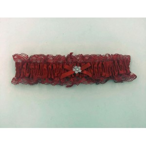 Satin Leg Garter - One Size - Red With Red Lace