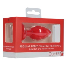 Regular Ribbed Diamond Heart Plug - Red