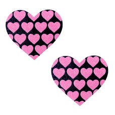 Pink Heart Neon Valentines Black Glitter Heart Nipple Cover Pasties Pink Heart Neon Valentines Black Glitter Heart Nipple Cover Pasties