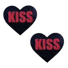 Kiss Red and Black Valentine Glitter Heart Nipple Cover Pasties Kiss Red and Black Valentine Glitter Heart Nipple Cover Pasties
