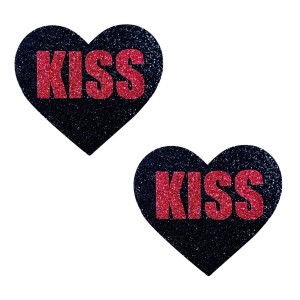 Kiss Red and Black Valentine Glitter Heart Nipple Cover Pasties Kiss Red and Black Valentine Glitter Heart Nipple Cover Pasties