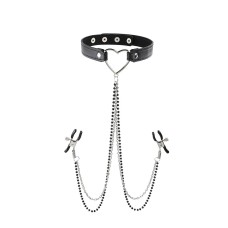 Amor Collar With Nipple Clamps - Black Amor Collar With Nipple Clamps - Black