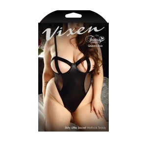 Dirty Little Secret Wetlook Teddy - Queen Size - Black Dirty Little Secret Wetlook Teddy - Queen Size - Black