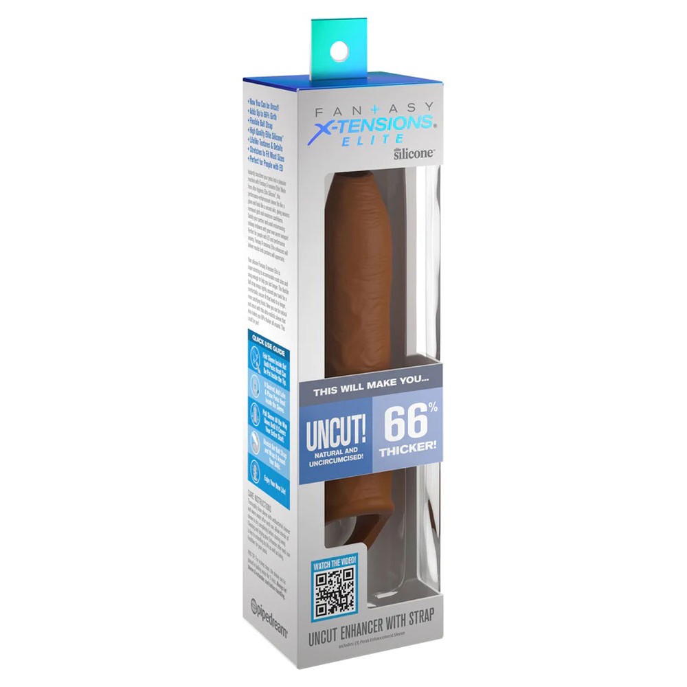 Fantasy X-Tensions Elite Uncut 7 Inch Extension Sleeve With Strap - Tan