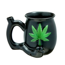 Black Matt Mug With Embossed Green Leaf - Roast and Toast Black Matt Mug With Embossed Green Leaf - Roast and Toast