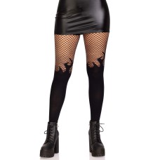 Opaque Flame Tights With Fishnet Top - One Size - Black Opaque Flame Tights With Fishnet Top - One Size - Black