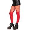 Opaque Flame Tights With Fishnet Top - One Size - Red