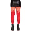 Opaque Flame Tights With Fishnet Top - One Size - Red