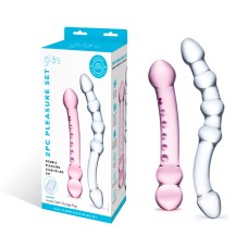 2 Pc Double Pleasure Glass Dildo Set - Pink/clear 2 Pc Double Pleasure Glass Dildo Set - Pink/clear
