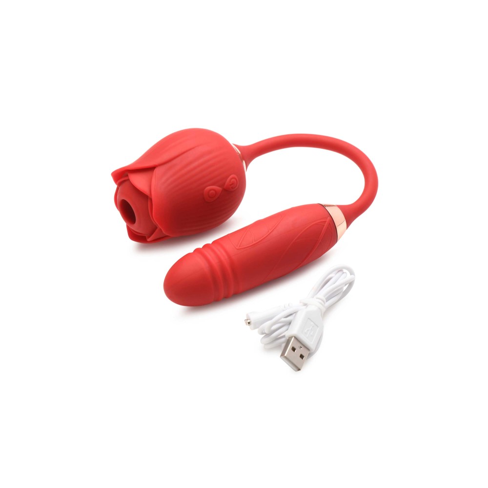 Bloomgasm Romping Rose Suction and Thrusting Vibrator - Red