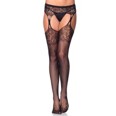Iris Fishnet With Garter - One Size - Black Iris Fishnet With Garter - One Size - Black