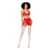 Bralette With Garter Belt and G-String - One Size - Ruby