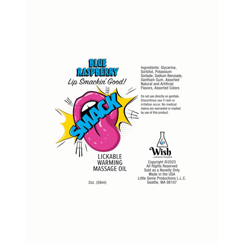 Smack Warming and Lickable Massage Oil - Blue Raspberry 2 Oz