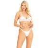 3 Pc Faux Pearl Open Cup Bra and G-String - One Size - White