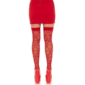 Heart Net Thigh Highs - One Size - Red Heart Net Thigh Highs - One Size - Red