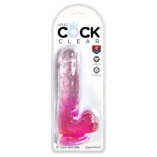 King Cock Clear 6 Inch With Balls - Pink King Cock Clear 6 Inch With Balls - Pink