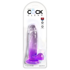 King Cock Clear 7 Inch With Balls - Purple King Cock Clear 7 Inch With Balls - Purple