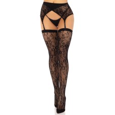 2 Pc Rachel Lace Thigh High and Crossover Garter Belt - One Size - Black 2 Pc Rachel Lace Thigh High and Crossover Garter Belt - One Size - Black