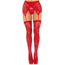 2 Pc Rachel Lace Thigh High and Crossover Garter Belt - One Size - Red 2 Pc Rachel Lace Thigh High and Crossover Garter Belt - One Size - Red