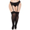 Lace Top Opaque Thigh Highs - 1x/2x - Black