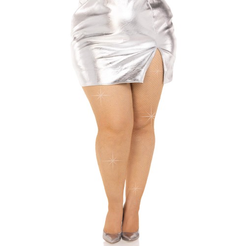 Colby Rhinestone Fishnet Tights - 1x/2x - Caramel Colby Rhinestone Fishnet Tights - 1x/2x - Caramel
