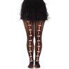 Sweetheart Striped Net Tights With Keyhole and Mini Bow Detail - One Size - Black