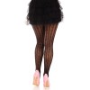 Sweetheart Striped Net Tights With Keyhole and Mini Bow Detail - One Size - Black