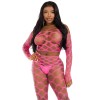 2 Pc Net Crop Top and Footless Tights - One Size - Neon Pink