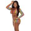 3 Pc Net Bra Top With Shrug and Boy Shorts - One Size - Multicolor