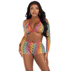 3 Pc Net Bra Top With Shrug and Boy Shorts - One Size - Multicolor 3 Pc Net Bra Top With Shrug and Boy Shorts - One Size - Multicolor