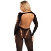 Opaque Cut Out Footless Bodystocking - One Size - Black