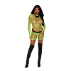 Long Sleeve Mini Dress - One Size - Neon Green