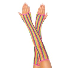 Rainbow Net Fingerless Arm Warmer Gloves - One Size - Multicolor Rainbow Net Fingerless Arm Warmer Gloves - One Size - Multicolor