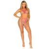 3 Pc Rainbow Net Bikini Top With G-String Panty and Biker Chaps - One Size - Multicolor