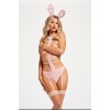 Lace Teddy With Pom Pom and Tuxedo Bow and Bunny Ears - One Size - Light Pink