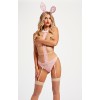 Lace Teddy With Pom Pom and Tuxedo Bow and Bunny Ears - One Size - Light Pink