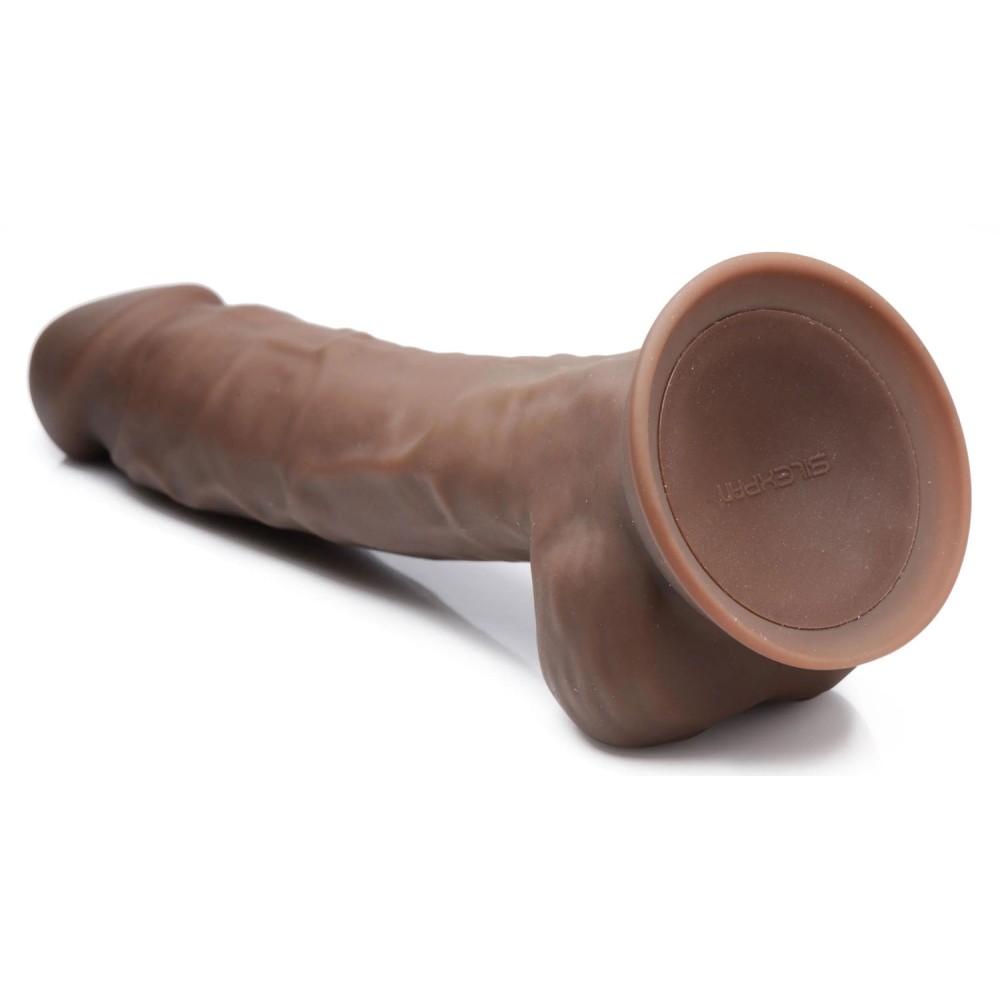 Fleshstixxx 8" Vibrating Silicone Dildo With Balls Brown