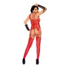 Heart Net Suspender Bodystocking - One Size - Red