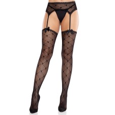 Black Heart Lace Trimmed Heart Net Stockings - Stockings - With Garter Belt - Os