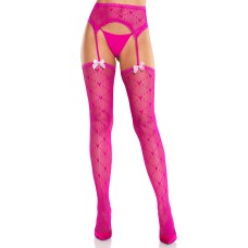 Magenta Heart Lace Trimmed Heart Net Stockings - Net Stockings - With Garter Belt - Os Magenta Heart Lace Trimmed Heart Net Stockings - Net Stockings - With Garter Belt - Os