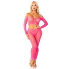 Pink 2pc Croptop and Footless Tights - Os Tights - Os Pink 2pc Croptop and Footless Tights - Os Tights - Os