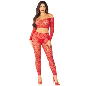 Red 2pc Croptop and Footless Tights - Os Tights - Os Red 2pc Croptop and Footless Tights - Os Tights - Os